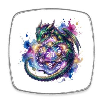 Dragon mignon avec des dés D20 – Stylo et papier - Magnet carré - blanc - Devant