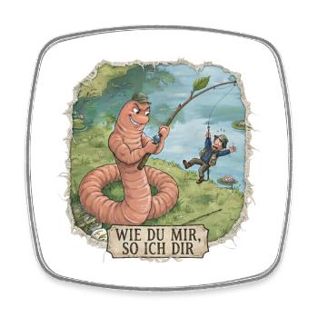 Wie du mir, so ich dir – Wurm angelt Angler - Viereckiger Kühlschrankmagnet - Weiß - Vorne