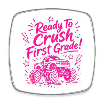 Bereit, die erste Klasse zu zerschlagen – Monster Truck - Viereckiger Kühlschrankmagnet - Weiß - Vorne