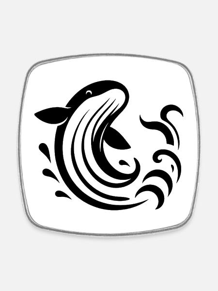 Leaping Whale Silhouette Sea Motif - Square fridge magnet - white