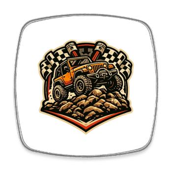Offroad Jeep Rockcrawl Badge - Viereckiger Kühlschrankmagnet - Weiß - Vorne