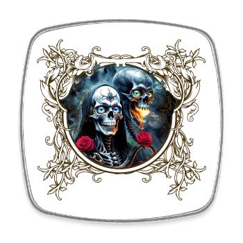 Skulls and Roses: Gothic Art - Square fridge magnet - white - Front