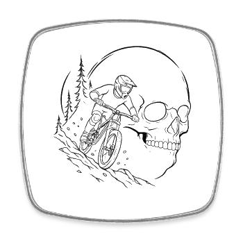 Skull MTB Waldsilhouette - Viereckiger Kühlschrankmagnet - Weiß - Vorne