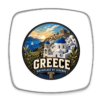 Greece Vintage Travel Circle Emblem - Viereckiger Kühlschrankmagnet - Weiß - Vorne