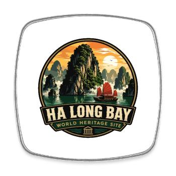 Ha Long Bay Vietnam Vintage Travel Badge - Square fridge magnet - white - Front