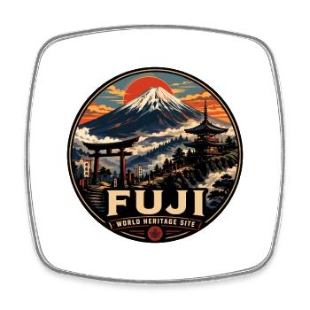 Mount Fuji Japan Vintage-Reiseabzeichen - Viereckiger Kühlschrankmagnet - Weiß - Vorne