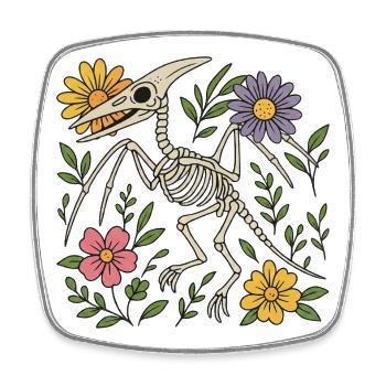 Pterodactylus Skelett mit Blumen - Viereckiger Kühlschrankmagnet - Weiß - Vorne