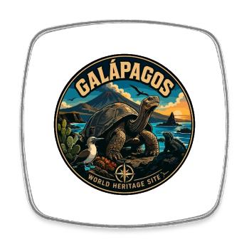 Galapagos Islands Vintage Wildlife Badge - Square fridge magnet - white - Front