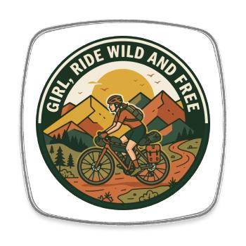 Girl Ride Wild And Free Gravel Bike Abzeichen - Viereckiger Kühlschrankmagnet - Weiß - Vorne