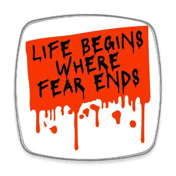 La vie commence là où la peur s’arrête Citation motivationnelle Logo - Magnet carré - blanc - Devant