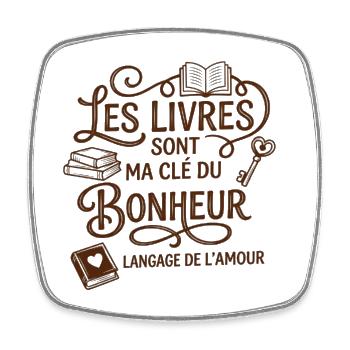 Booklover : Les livres sont ma clé du bonheur - Magnet carré - blanc - Devant