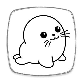 Cute baby seal with big eyes animal motif - Square fridge magnet - white - Front