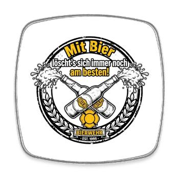 BIERWEHR - Mit Bier löscht's sich noch am besten - Viereckiger Kühlschrankmagnet - Weiß - Vorne
