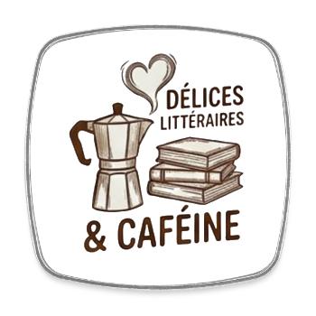 Delices litteraires & Cafeine - Livre et Cafe - Magnet carré - blanc - Devant