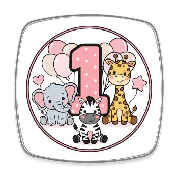First Birthday Animal Friends Circle - Square fridge magnet - white - Front