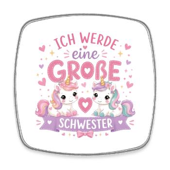 Ich werde eine Große Schwester – Einhorn Duo - Viereckiger Kühlschrankmagnet - Weiß - Vorne