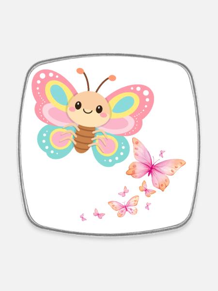 Pastel Butterfly Motif - Square fridge magnet - white