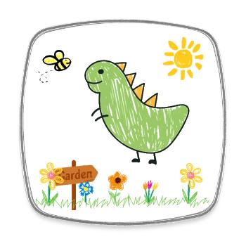 Dino Jardin Vert Enfant - Magnet carré - blanc - Devant