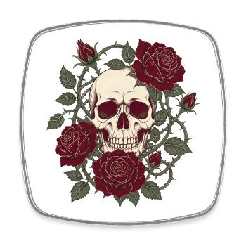 Skull & Roses – Gothic Totenkopf Blumen Design - Viereckiger Kühlschrankmagnet - Weiß - Vorne
