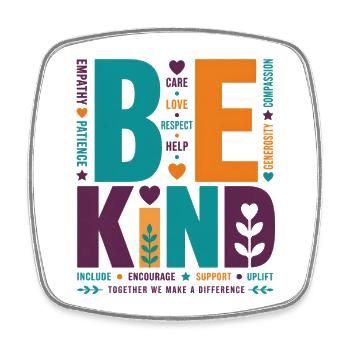 Be Kind – Buntes Typografie Statement Word Stack - Viereckiger Kühlschrankmagnet - Weiß - Vorne