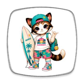 Kitten Surfer Summer Tropical - Square fridge magnet - white - Front
