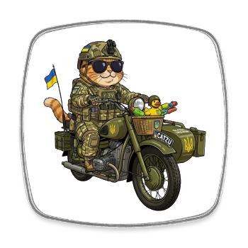 Ukraine Combat Kitten on Motorcycle (KZU) - Square fridge magnet - white - Front