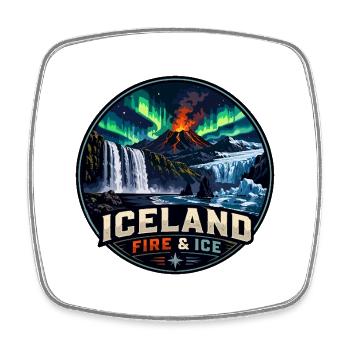 Iceland Fire and icee Vintage Travel Badge Logo - Square fridge magnet - white - Front