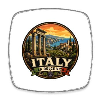 Italy Dolce Vita Vintage Travel Badge - Square fridge magnet - white - Front
