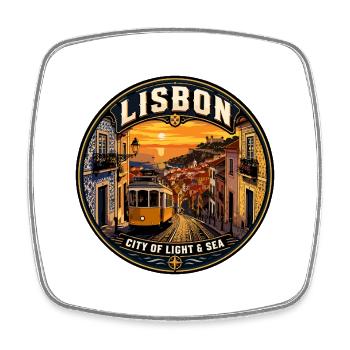 Lissabon Portugal Vintage-Reiseabzeichen - Viereckiger Kühlschrankmagnet - Weiß - Vorne