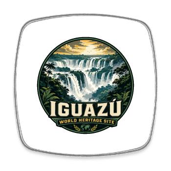 Iguazu Falls Argentina Brazil Vintage Badge - Square fridge magnet - white - Front