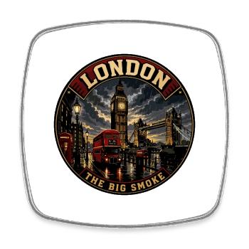 London Big Smoke Vintage Travel Badge - Square fridge magnet - white - Front