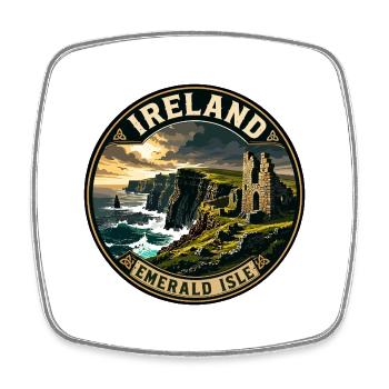Ireland Emerald Isle Vintage Travel Badge - Square fridge magnet - white - Front