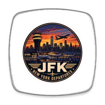 JFK Airport New York Vintage Travel Badge - Square fridge magnet - white - Front