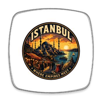 Istanbul Turkey Vintage Travel Badge - Square fridge magnet - white - Front