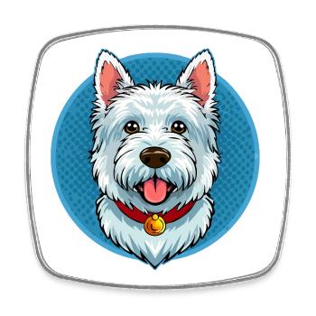 West Highland Terrier (Portrait comique) - Magnet carré - blanc - Devant