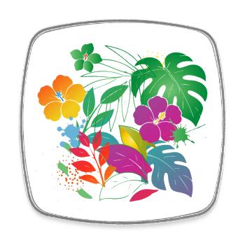Tropische Blumen und Blätter Design - Viereckiger Kühlschrankmagnet - Weiß - Vorne
