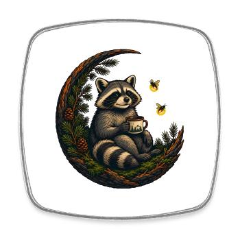Moon Forest Raccoon with Teacup - Square fridge magnet - white - Front