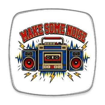 Make Some Noise Retro Boombox - Square fridge magnet - white - Front
