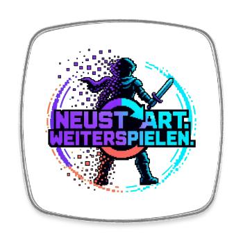 Neustart Weiterspielen – Gamer Pixel Ritter - Viereckiger Kühlschrankmagnet - Weiß - Vorne