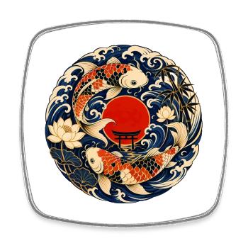 Koi dans le cercle lunaire avec torii - Magnet carré - blanc - Devant