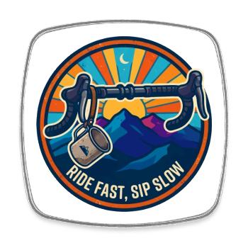 Ride Fast Sip Slow Retro Bike Abzeichen - Viereckiger Kühlschrankmagnet - Weiß - Vorne
