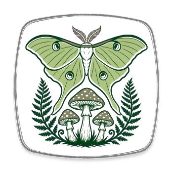 Luna Moth Mushrooms Ferns Forest Art - Square fridge magnet - white - Front