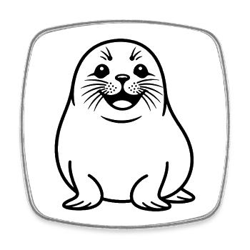 Cute Seal Line Drawing - Square fridge magnet - white - Front