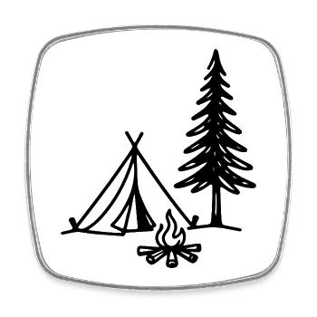 Camping Tent with Campfire and Christmas Tree Outdoor - Square fridge magnet - white - Front