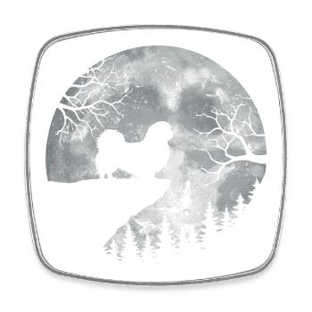Pekingese Full Moon - Peke Dog Mom Dad Lap Dog - Square fridge magnet - white - Front
