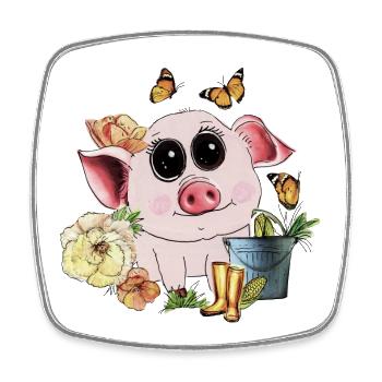 Cute piggy with googly eyes - Square fridge magnet - white - Front