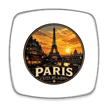 Paris City of Light Vintage Travel Badge - Square fridge magnet - white - Front
