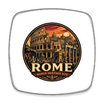 Rome Colosseum Ruins Vintage Travel Badge - Square fridge magnet - white - Front