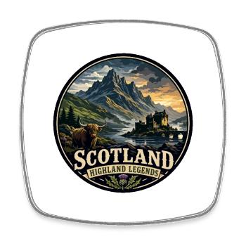Scotland Highland Legends Vintage Travel Badge - Square fridge magnet - white - Front