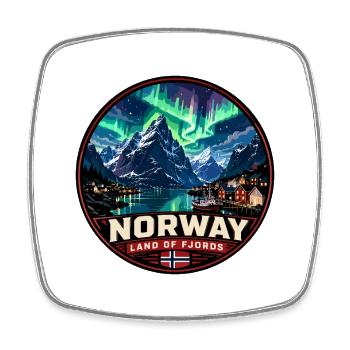 Norway Land of Fjords Vintage Badge - Square fridge magnet - white - Front